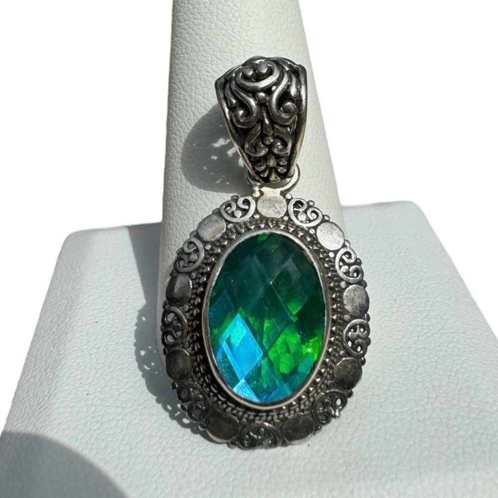 925 sterling silver Sarda gorgeous blue-green artisan pendant